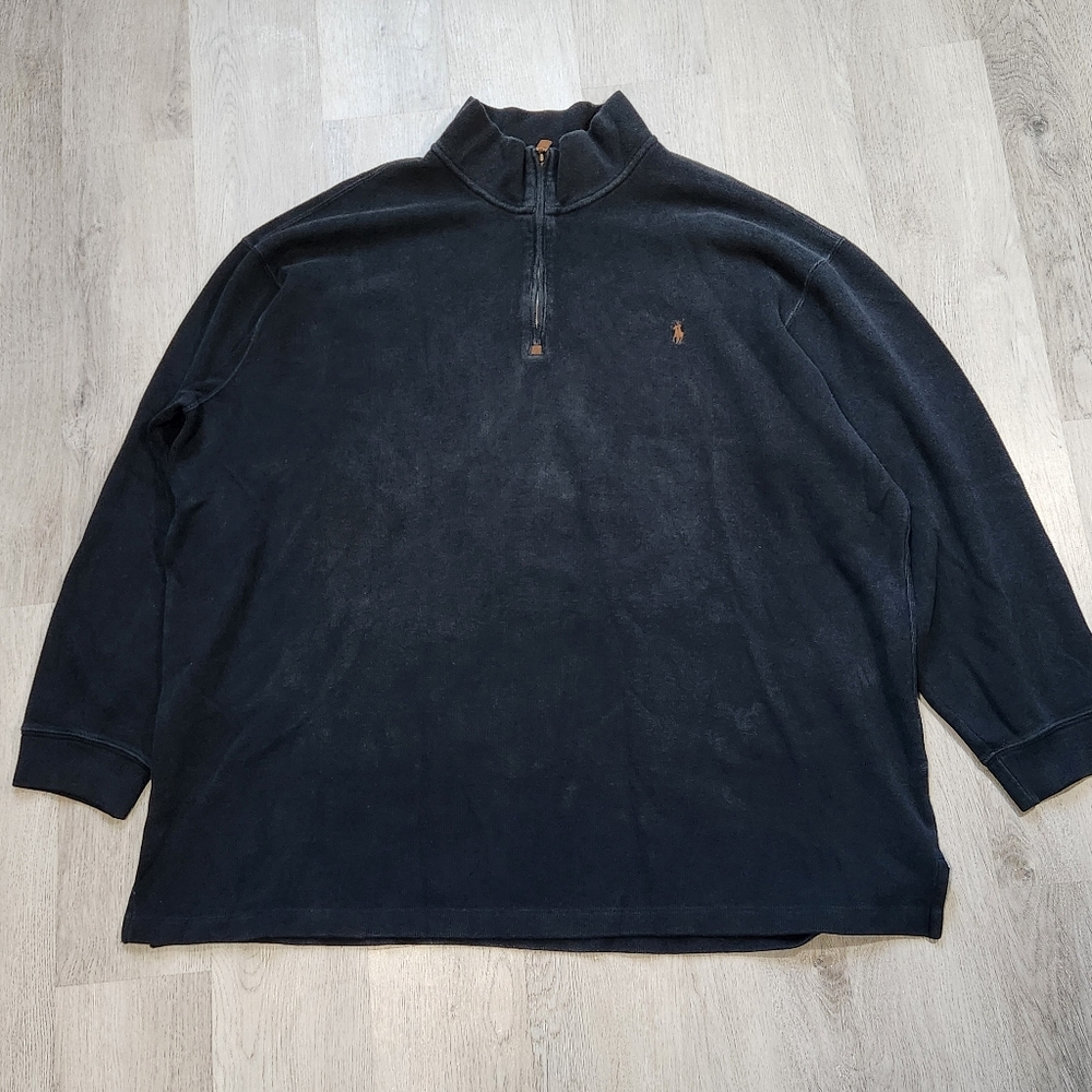 Polo Ralph Lauren 1/4 Zip Pullover Sweater Knit Faded Black Men 3XLT Preppy Worn